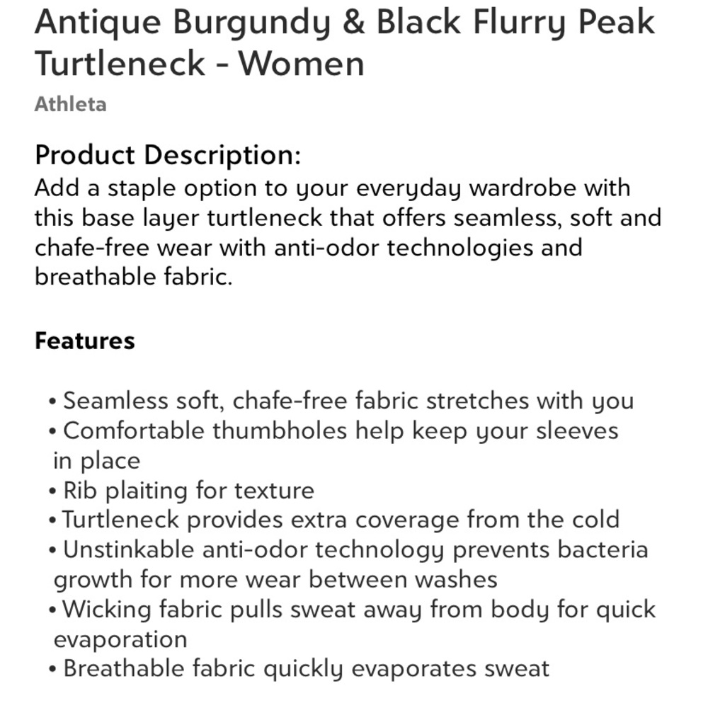 Athleta 🍁NWTs🍁Burgundy Flurry Peak Turtleneck - Picture 13 of 14